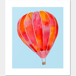 Watercolor Hot Air Balloon - red, pink, orange, yellow Posters and Art